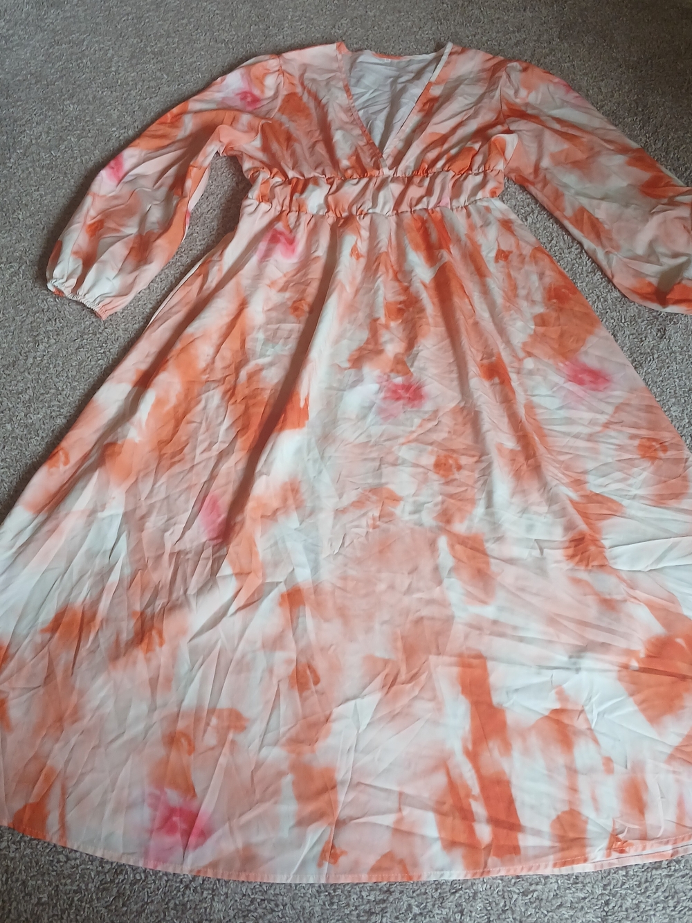 Women's Orange Tie-Dye Long Sleeve Dress